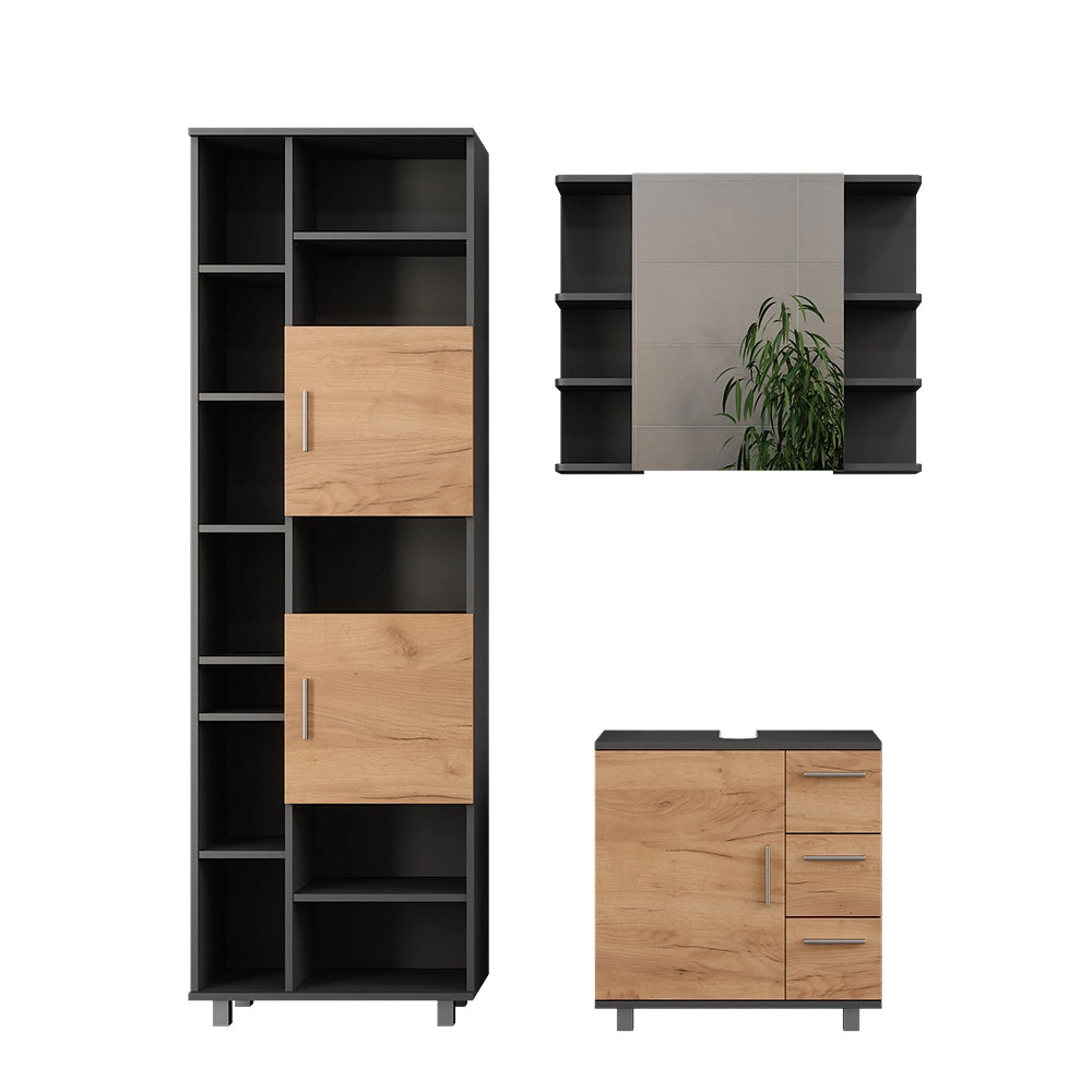 Vicco Set di mobili da bagno Antracite/quercia dorata 3 parti, con mobile da bagno 190 cm