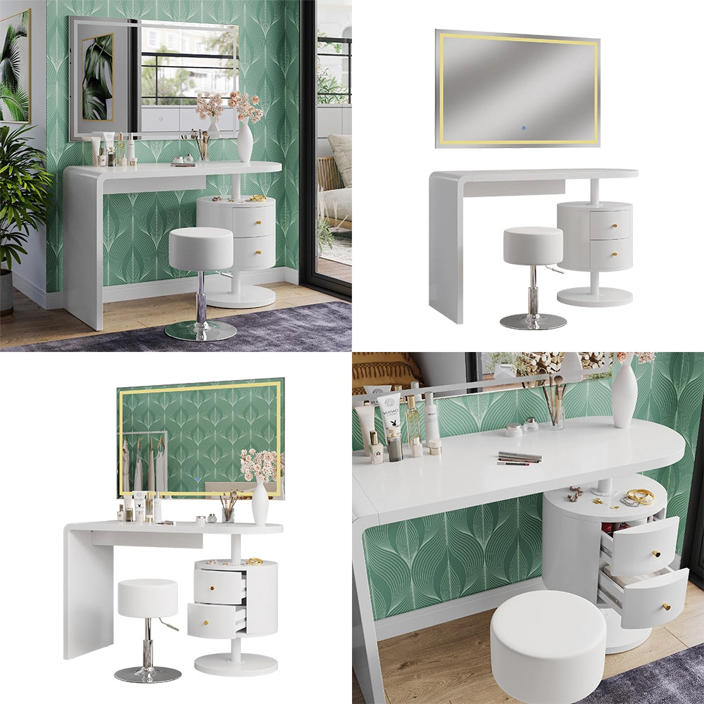 Vicco Tavolo da toeletta Bianco 120 cm con specchio LED e sgabello