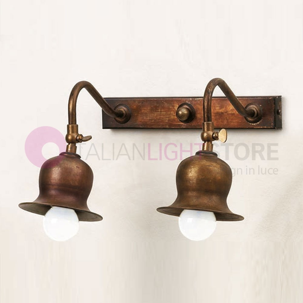 ASSISI Lampada da Parete Applique Rustico 2 Luci Ottone Anticato