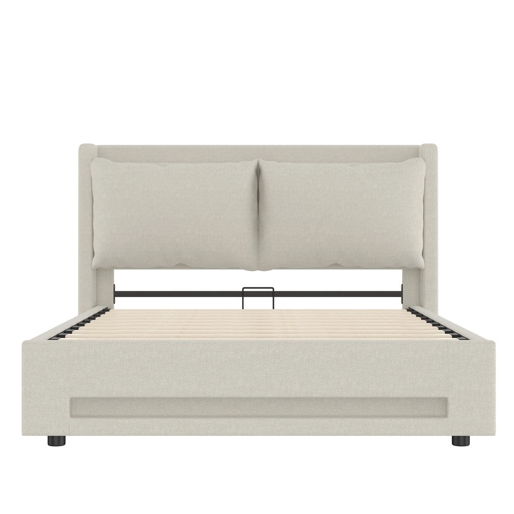 Letto Imbottito Contenitore con LED e USB ¨C MINIMAL ¨C Velluto Beige 160x200