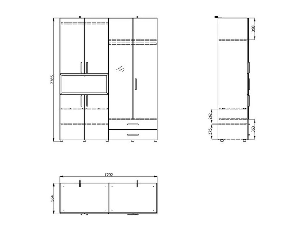 Armadio Camera da Letto Merlino, Guardaroba Grande 4 Ripiani, 179x226.5h cm Bianco