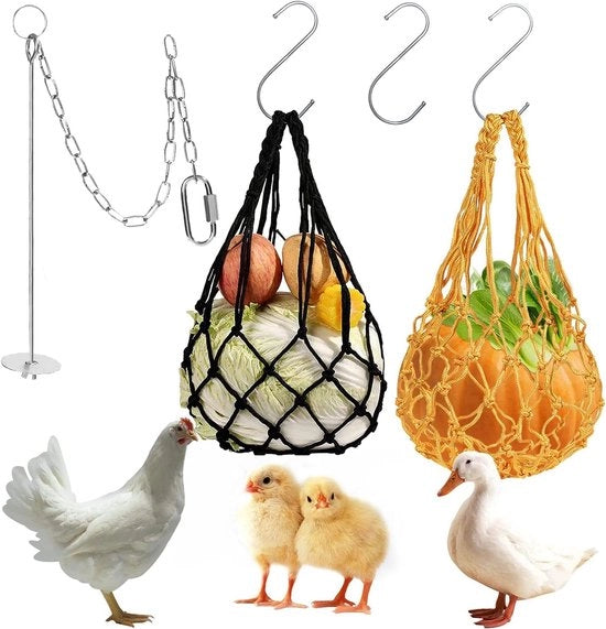 Alimentatore per uccelli e animali - RVS - 3 pezzi - Fattore di alimentazione per frutta e verdure - Cassetto per semi - Opknoping per giocattoli per animali