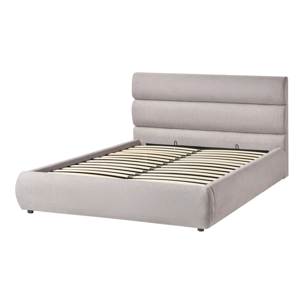 Telaio del letto a doghe in tessuto di lino grigio imbottito gambe in plastica ottomana di stoccaggio 140 x 200 cm EU dimensioni doppie Design moderno