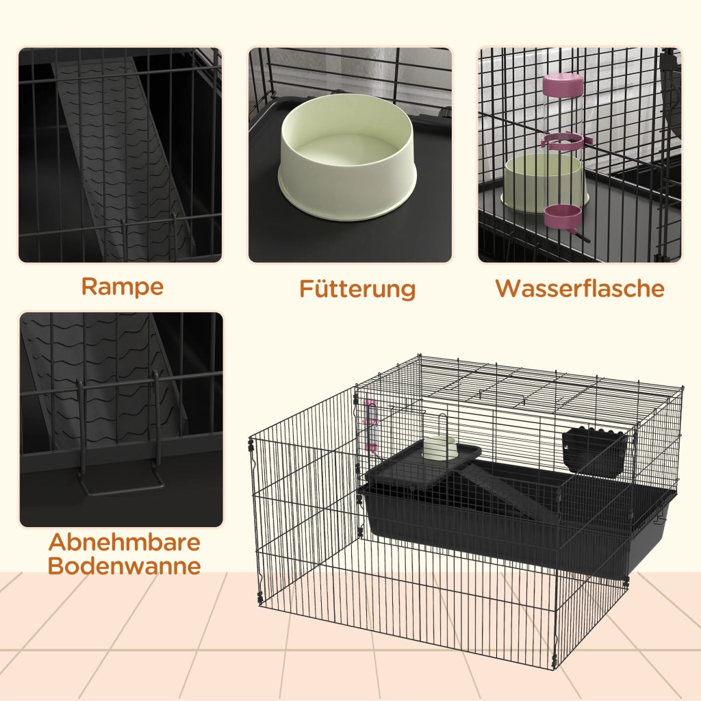 Gabbia per Piccoli Animali con Recinto Rimovibile ¨C zephmum ¨C Nero