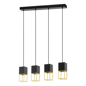 Lampadario Contemporaneo Montebaldo Acciaio Nero Oro 4 Luci Gu10 4,5W