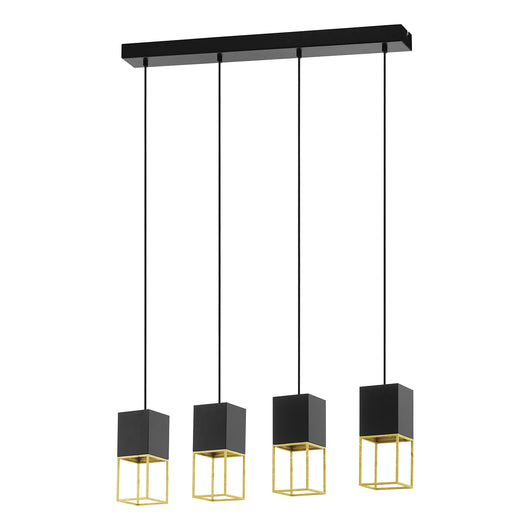 Lampadario Contemporaneo Montebaldo Acciaio Nero Oro 4 Luci Gu10 4,5W