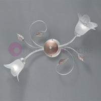 PIENZA Plafoniera in Ferro Rustico a 2 Luci Stile Floreale