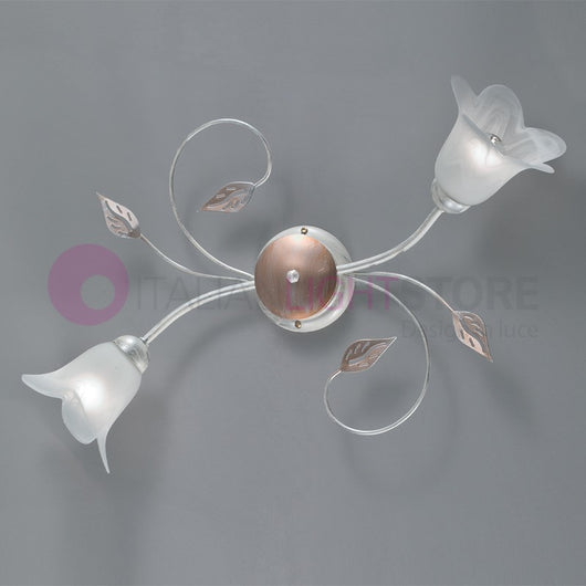 PIENZA Plafoniera in Ferro Rustico a 2 Luci Stile Floreale