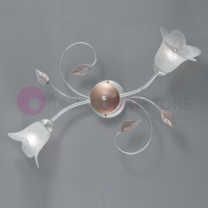 PIENZA Plafoniera in Ferro Rustico a 2 Luci Stile Floreale