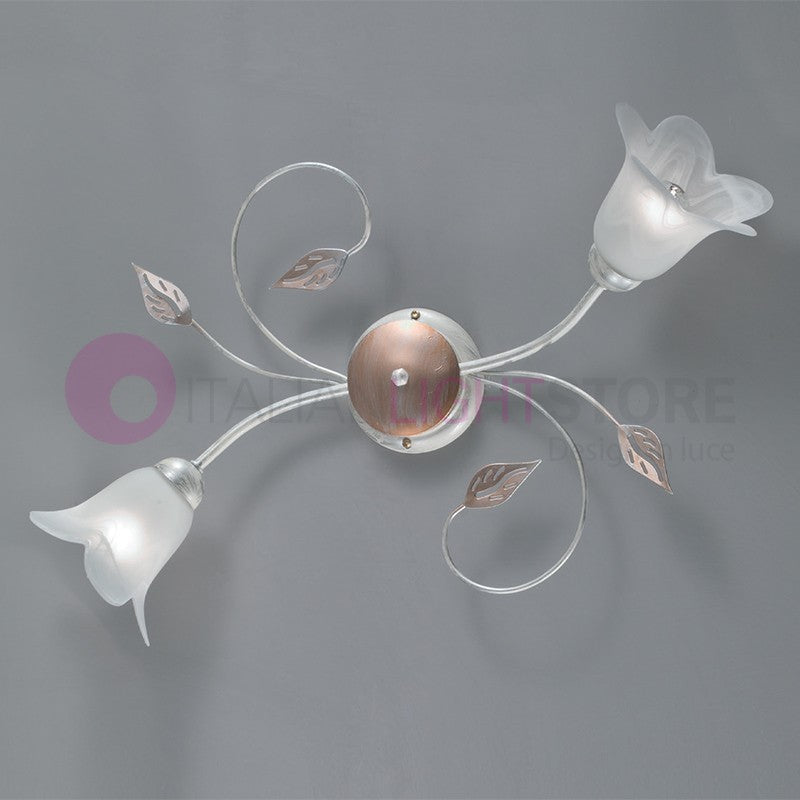 PIENZA Plafoniera in Ferro Rustico a 2 Luci Stile Floreale