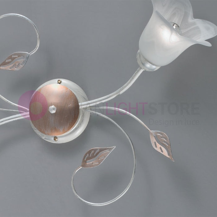 PIENZA Plafoniera in Ferro Rustico a 2 Luci Stile Floreale