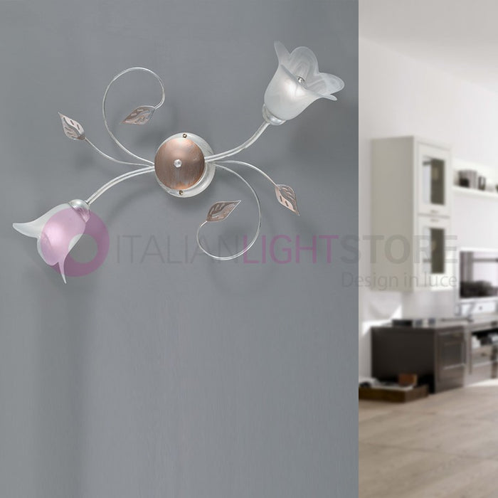 PIENZA Plafoniera in Ferro Rustico a 2 Luci Stile Floreale