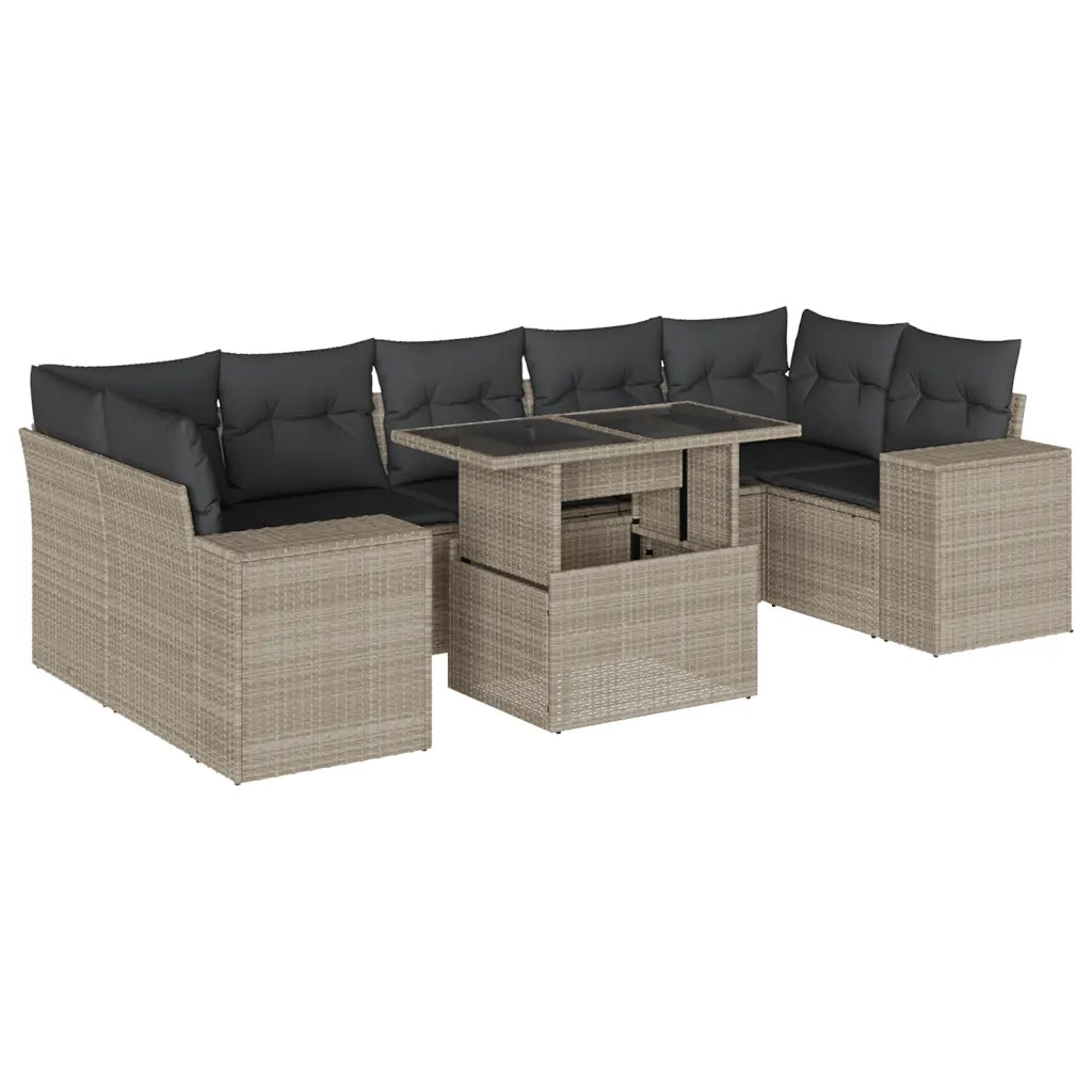 Set Divano da Giardino 8pz con Cuscini Grigio Chiaro Polyrattan