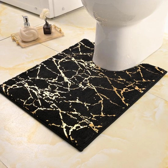Pavimento Antiscivolo in Microfibra, Tappeto Bagno con Fori, Pavimento Bagno Decorativo, Tappeto Bagno con Decorazione Oro, Pavimento Bagno in Microfibra Assorbente, Dimensioni 50x60 cm