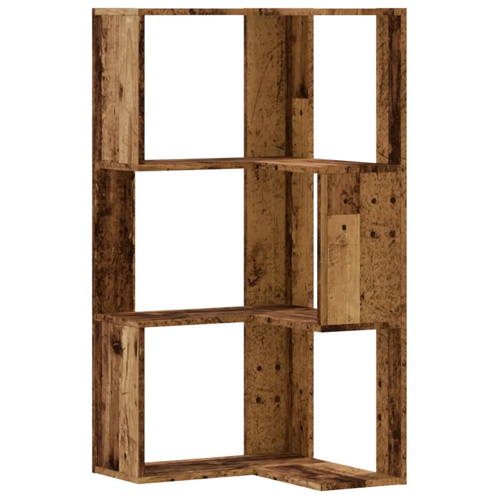 Libreria Angolare 3 Ripiani-Scaffale per Libri-Mobile di Stoccaggio Legno Vecchio 50x50x102 cm Legno