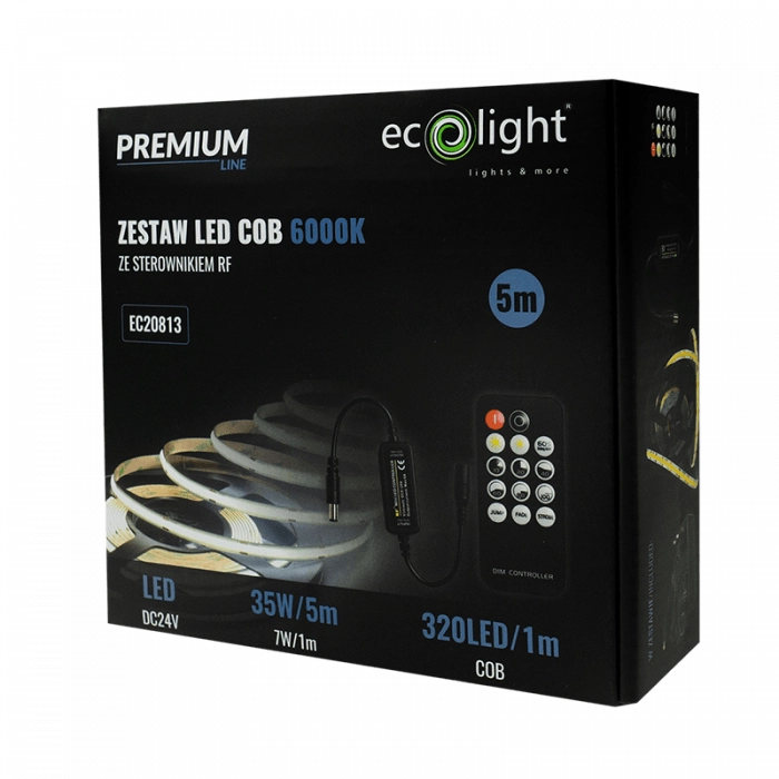 Kit Striscia LED COB 24V IP20 6000K 5m dimmerabile Ecolight