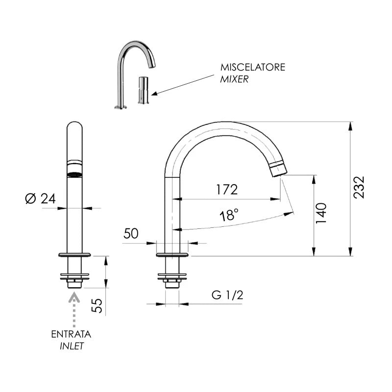 Miscelatore lavabo due fori moderno serie Fusion