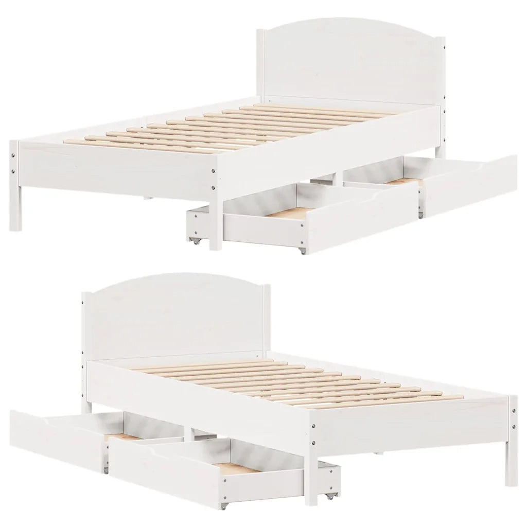 Letto senza Materasso Bianco 75x190 in Legno Massello di Pino 3301852