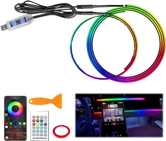 Sfeerverlichting auto - 2-in-1 110 cm + 35 cm ledstrip - auto-led-binnenverlichting con 16 milioni di colori - 210 modi dinamici - controllo tramite app - USB RGB illuminazione multicolore per auto