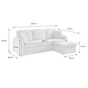 Divano letto angolare reversibile in bouclé con contenitore, 3 posti,