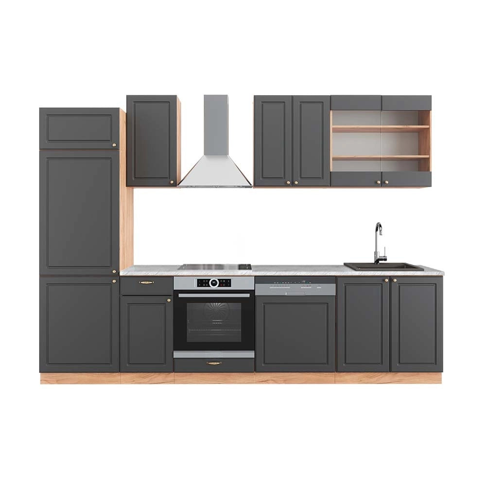 Cucina componibile Fame-Line Antracite rustico/Rovere dorato 300 cm, PL Marmo Vicco