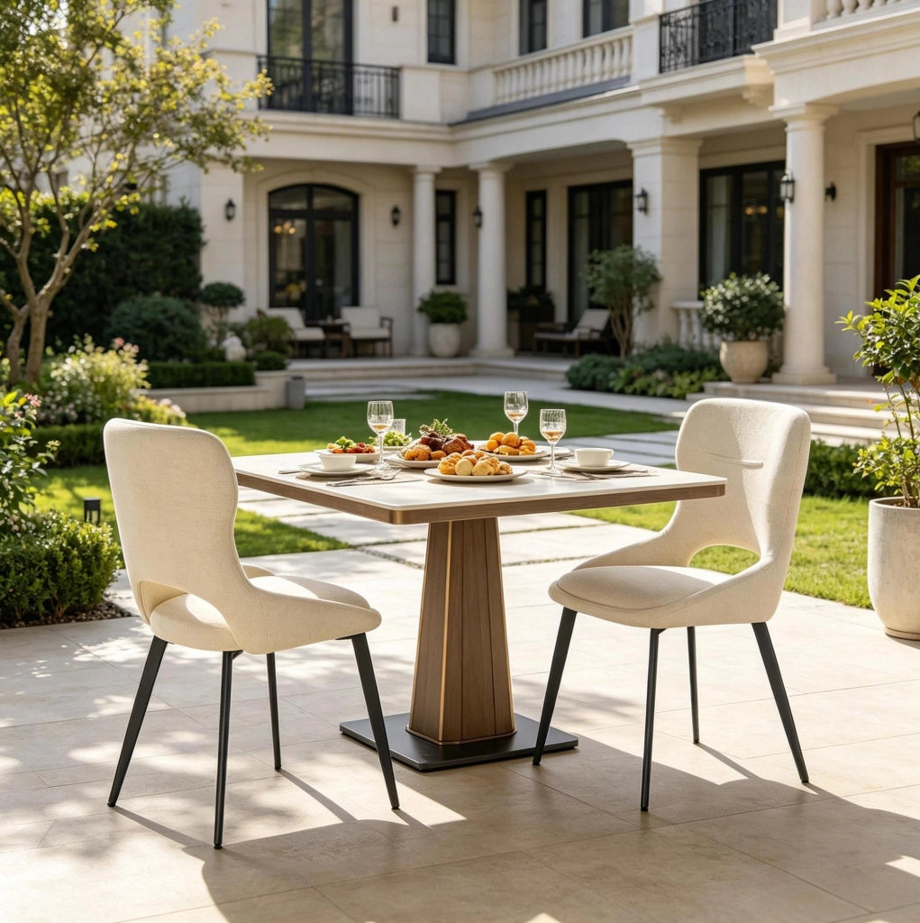 Sedia da pranzo 43x40x86 cm in ciniglia beige, set da 2, schienale traforato