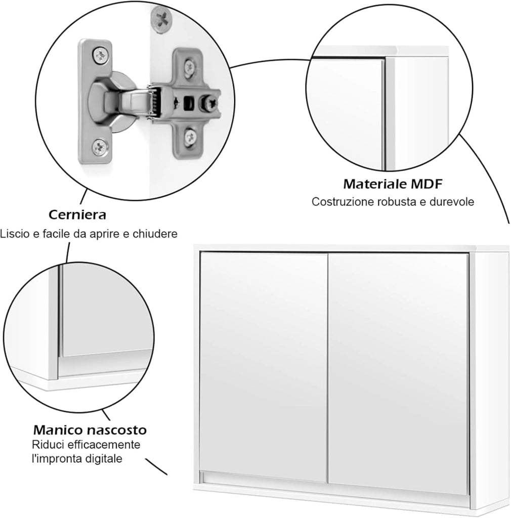Mobile a Specchio per Bagno, Armadio da Parete con Doppio Specchio, Armadio Organizer Multiuso per Cucina e Bagno, 55 x 14 x 45 cm