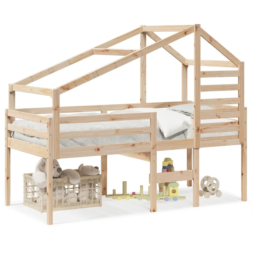 Letto singolo | Letto per adulti | Letto a Soppalco con Tetto 90x200 cm in Legno di Pino
