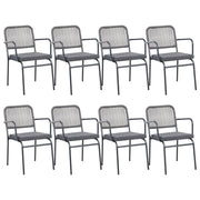 Set di 8 sedie da giardino in metallo alluminio impilabile verniciato a polvere per esterni con cuscini extra grigio