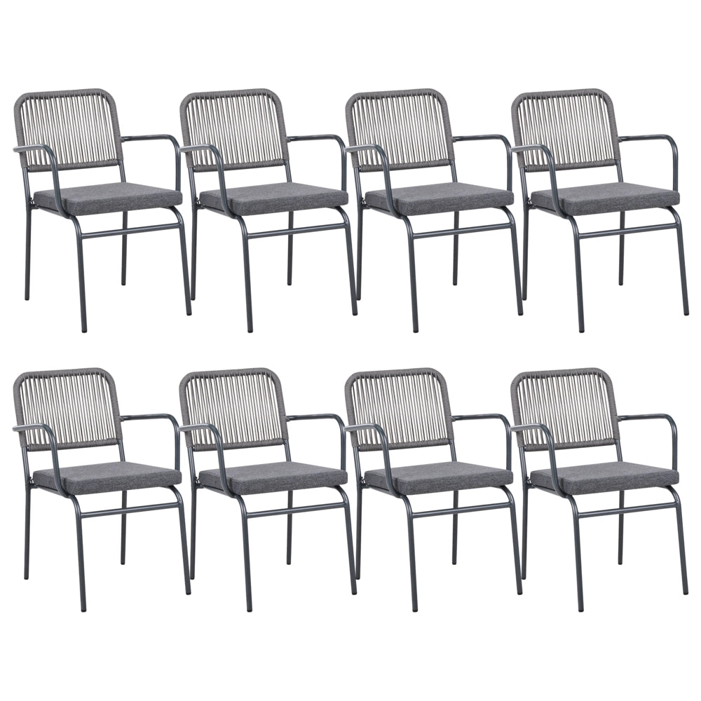 Set di 8 sedie da giardino in metallo alluminio impilabile verniciato a polvere per esterni con cuscini extra grigio