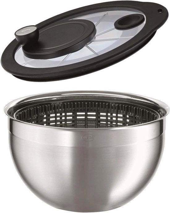 Centrifuga per vaschetta - Ø 24 cm - Acciaio inossidabile 18/10 - 2-ton lucidato - Azionamento a manovella - Resistente all'usura da lavastoviglie.