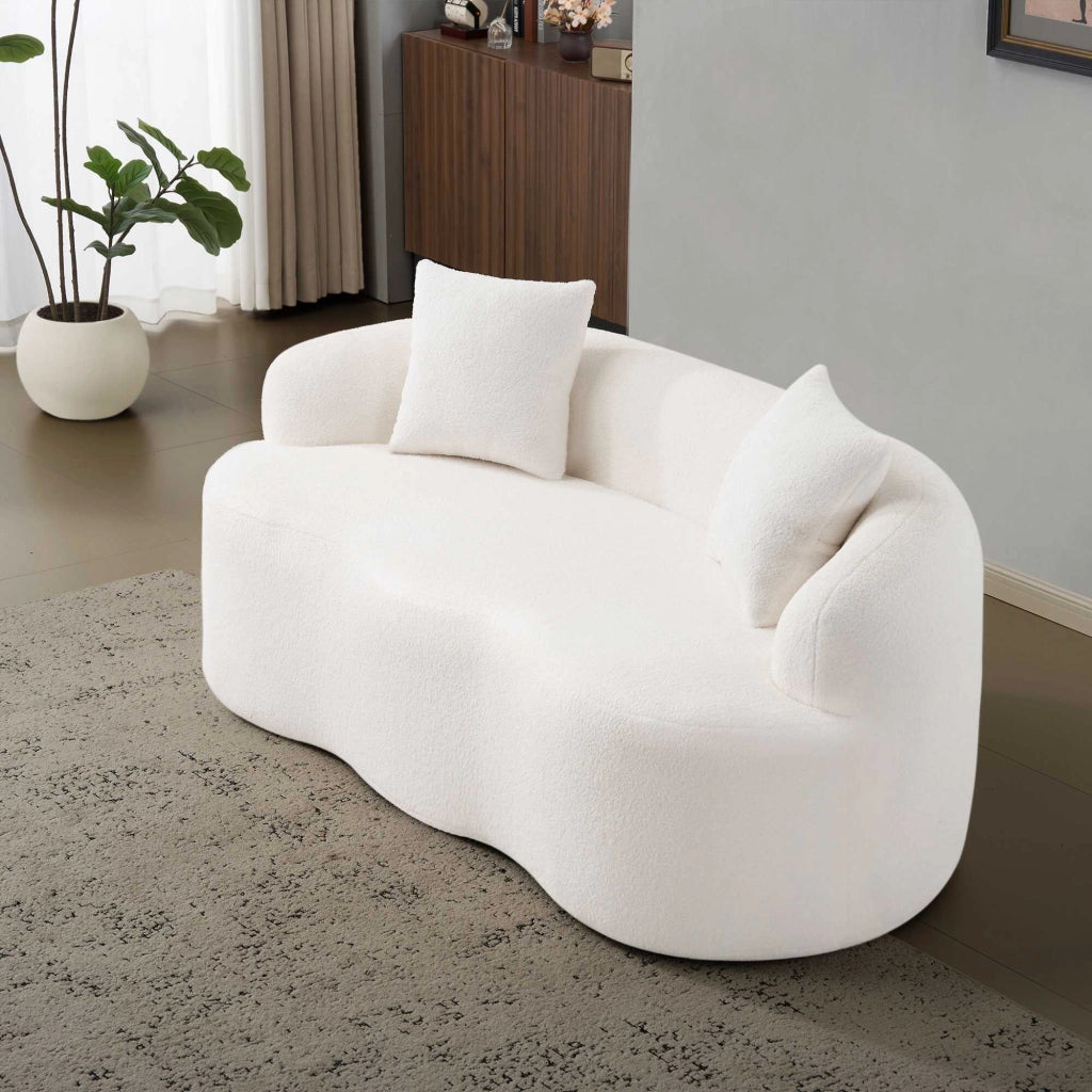 Divano curvo bianco crema 2 posti 170x89x70 cm; schiuma e molle; 2 cuscini; senza montaggio