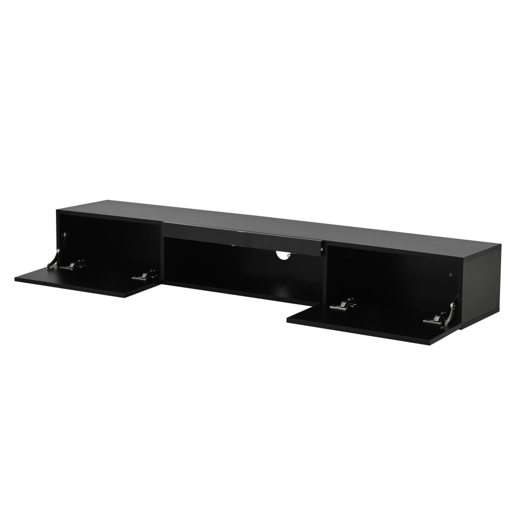 Mobile TV sospeso con 2 ante; vani aperti e LED - per soggiorno - 160x31x22 cm - nero