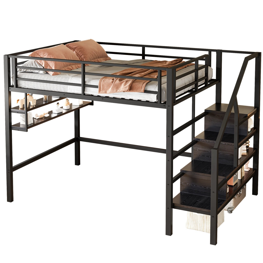 Letto a castello nero in metallo con funzione contenitore 140x200 cm