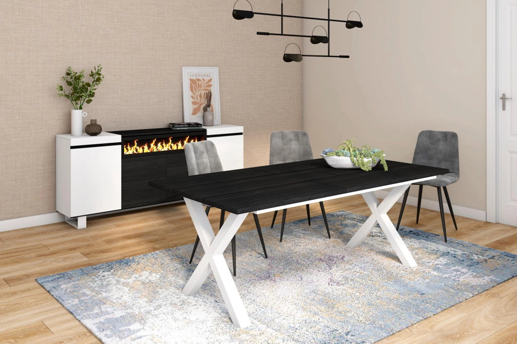 Tavolo da pranzo, 10 posti, 194x90x75cm, Robusto e stabile, struttura e gambe solide, Nero RF1101