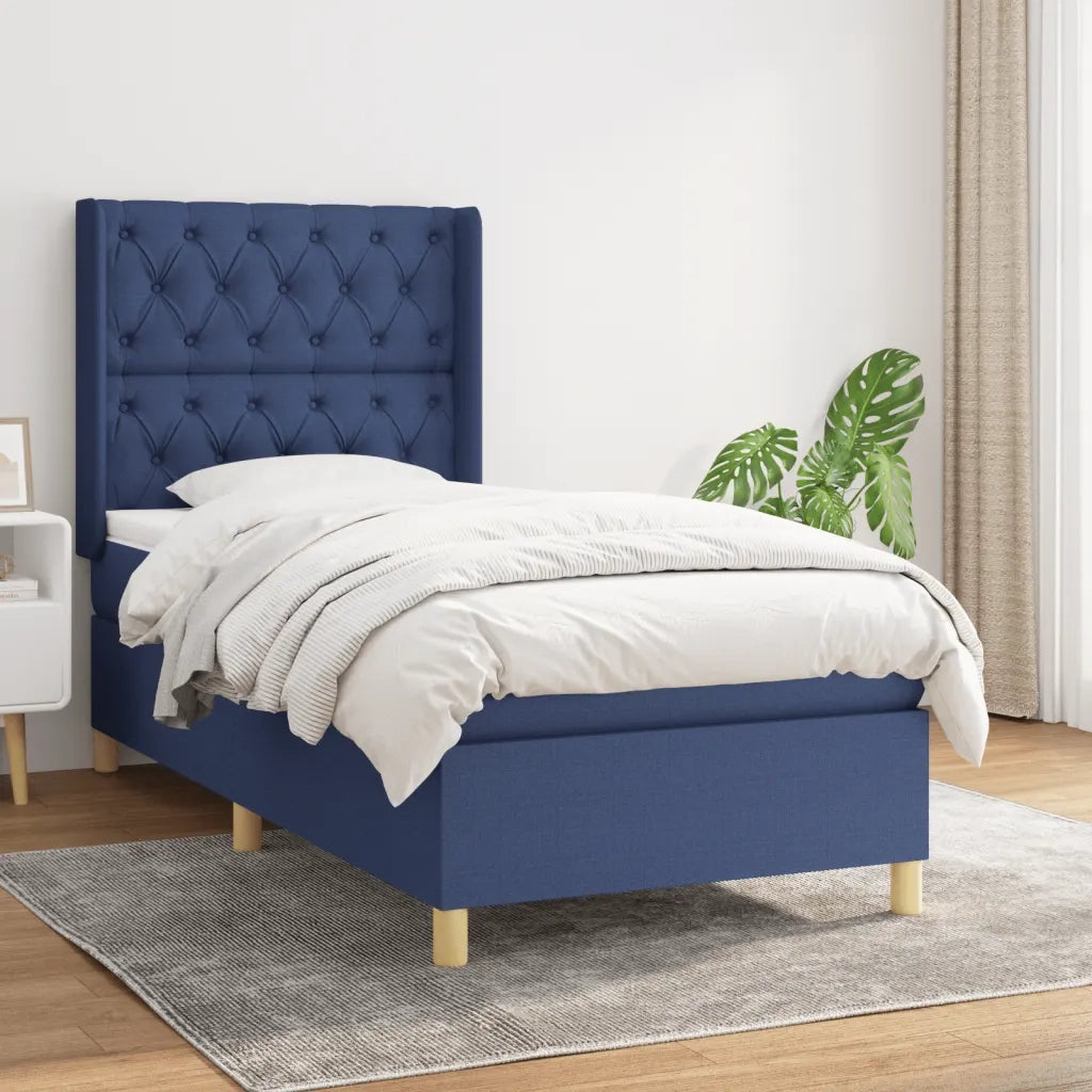 Letto singolo | Letto per adulti | Giroletto a Molle con Materasso Blu 80x200 cm inTessuto