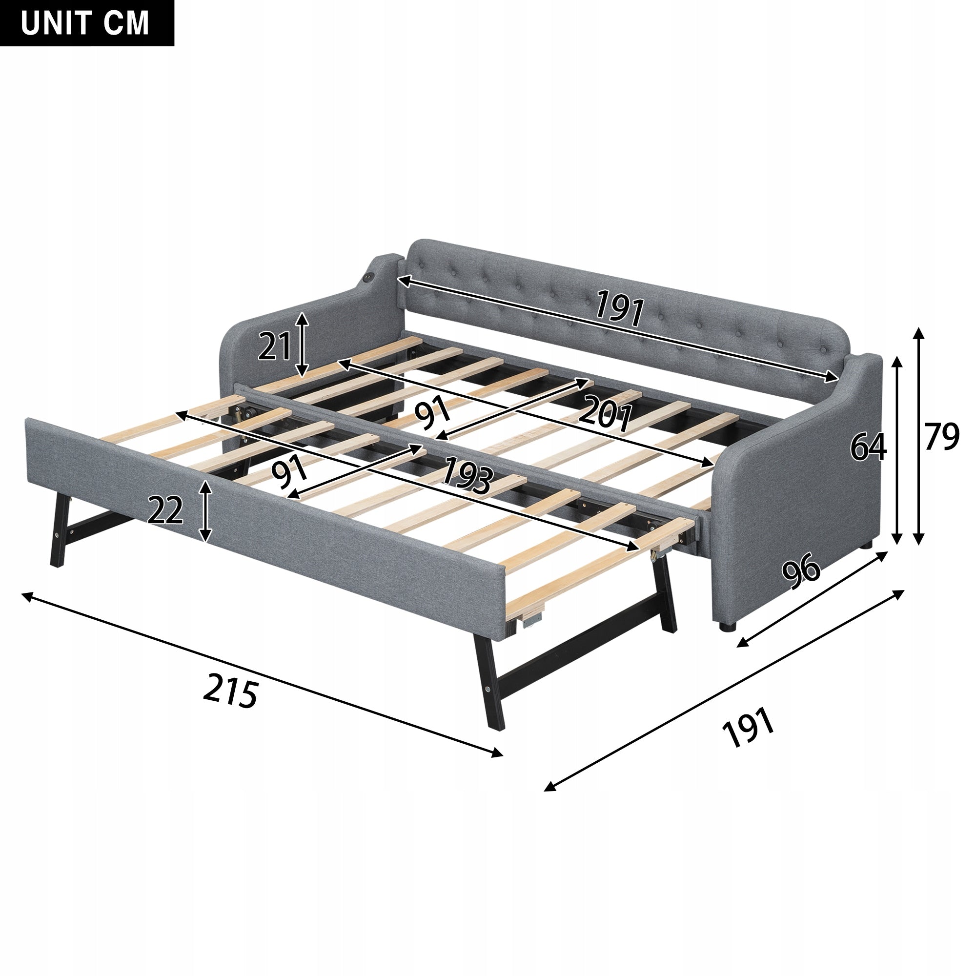 Divano letto con USB - Xylo - 90x200 - Grigio