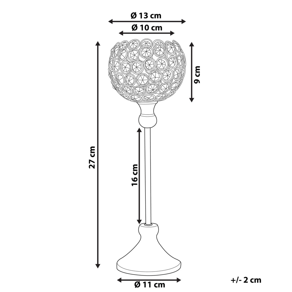 Portacandele Foglia di tè Paralume in metallo argentato a forma di ciotola con cristalli di vetro 27 cm Centrotavola decorativo glamour