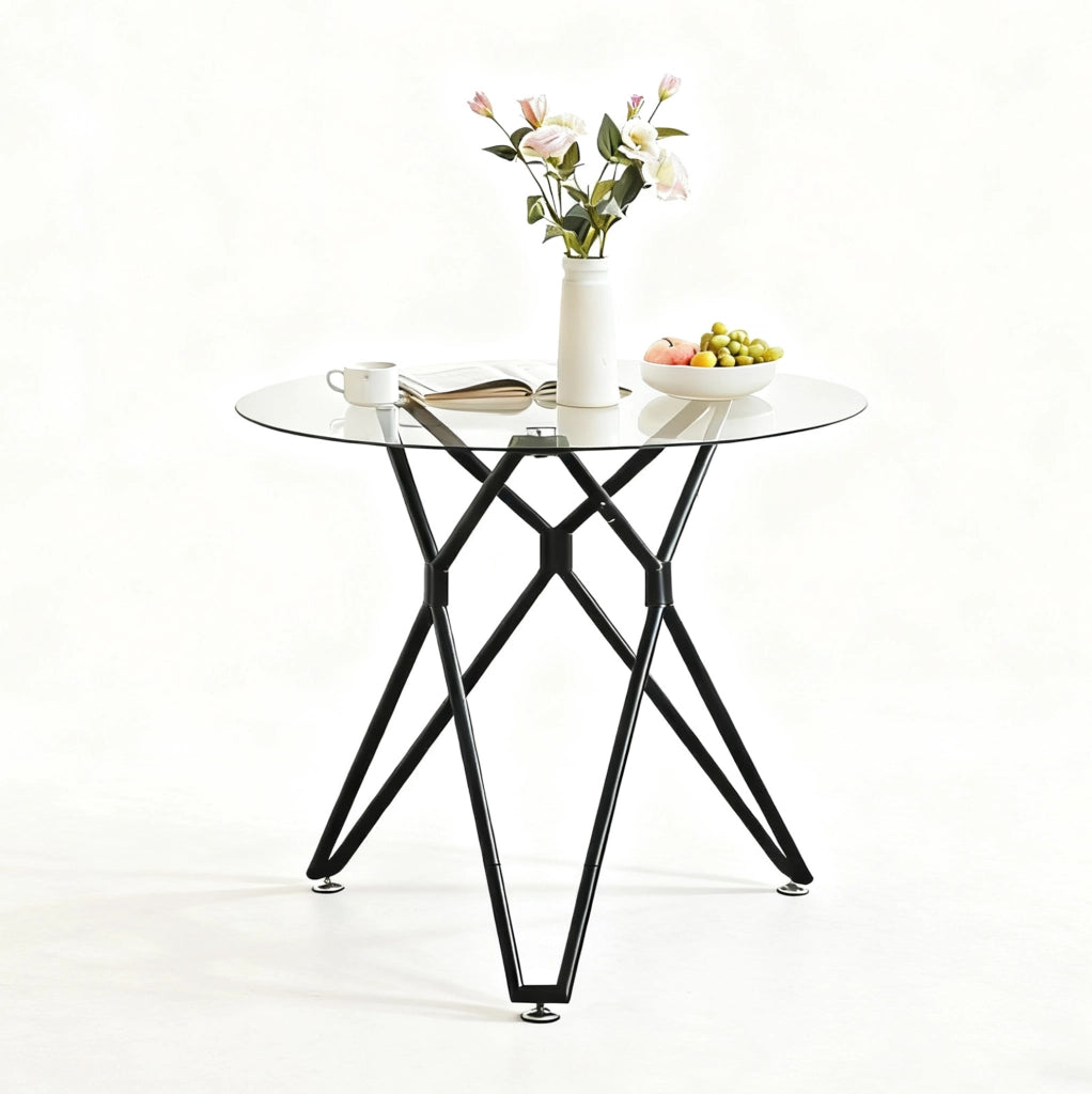 Tavolo da pranzo moderno in vetro temperato 90 cm; nero