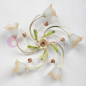 FLORA Plafoniera a 5 Luci in Ferro Decorato Stile Floreale