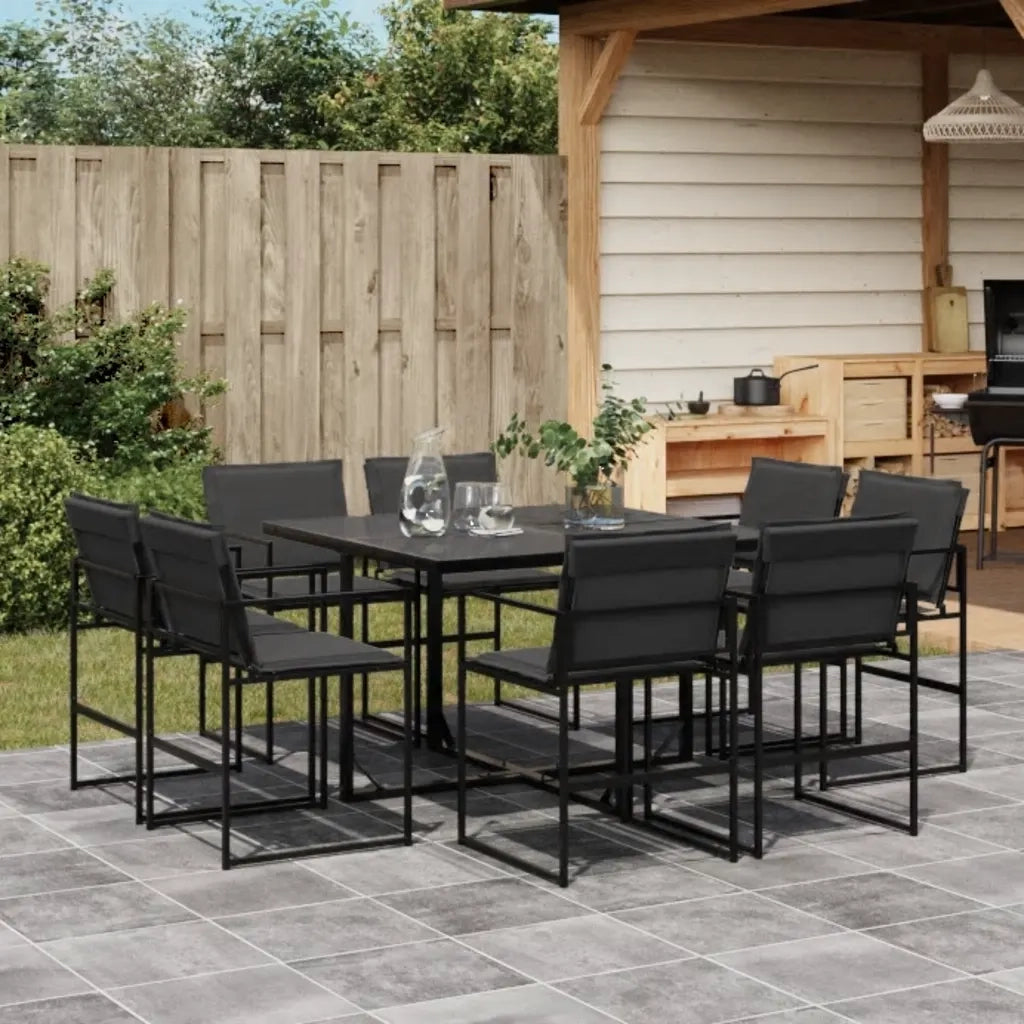 vidaXL Set da Pranzo da Giardino 9 pz con Cuscini Nero in Textilene