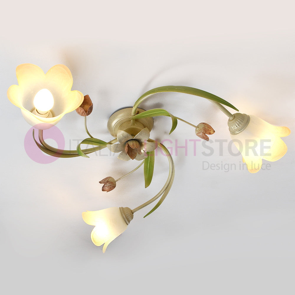 FLORA Plafoniera a 3 Luci in Ferro Decorato Stile Floreale