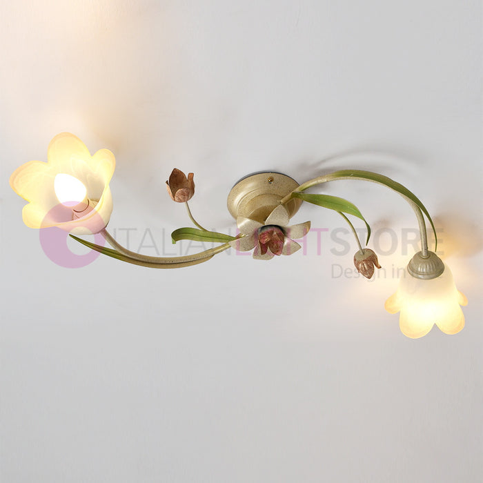 FLORA Plafoniera a 2 Luci in Ferro Decorato Stile Floreale