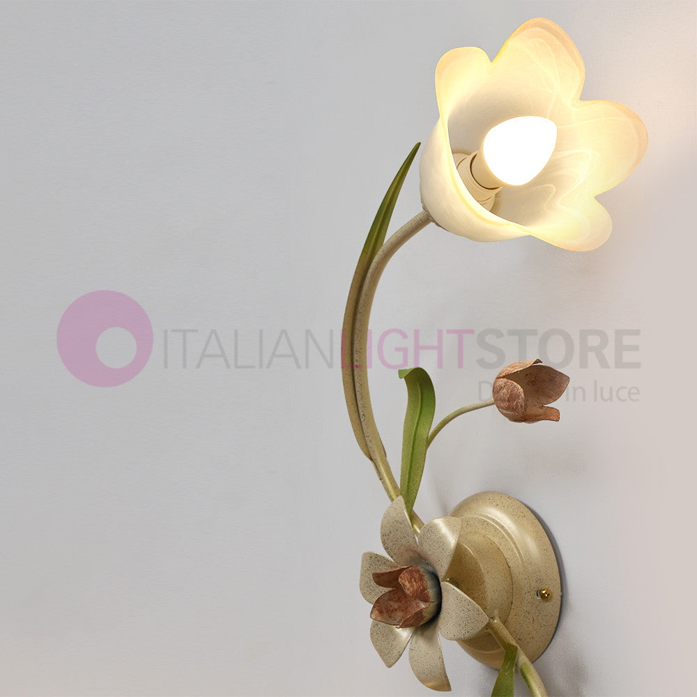 FLORA Plafoniera a 2 Luci in Ferro Decorato Stile Floreale