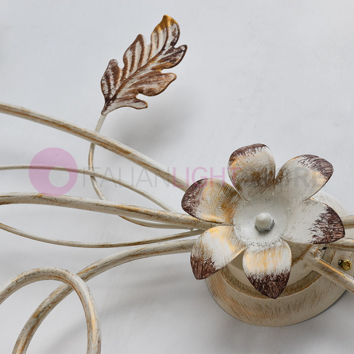 SYBILLA Plafoniera a 6 Luci in Ferro Stile Rustico Floreale