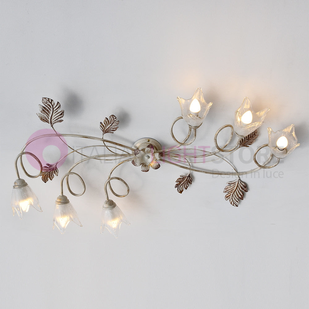 SYBILLA Plafoniera a 6 Luci in Ferro Stile Rustico Floreale