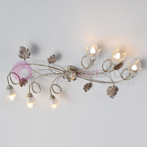 SYBILLA Plafoniera a 6 Luci in Ferro Stile Rustico Floreale