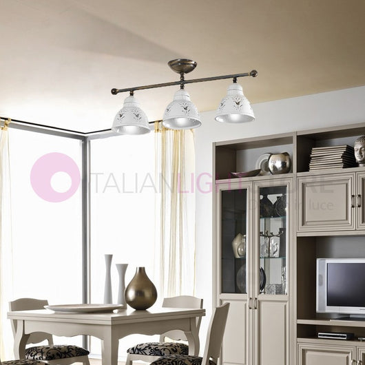 MASSERIA Plafoniera a Soffitto 3 Luci Ottone e Ceramica Rustico Country