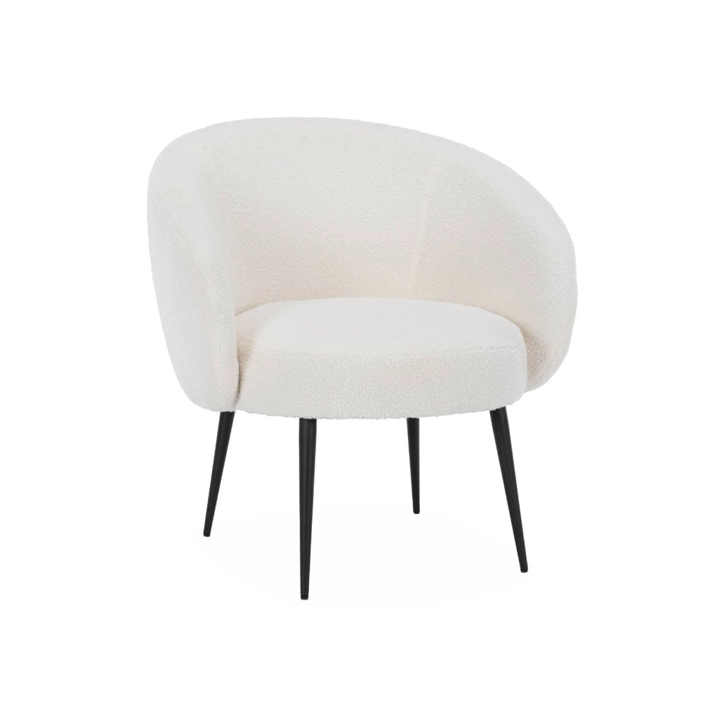 Poltrona di design in boulcé bianca e metallo, crema