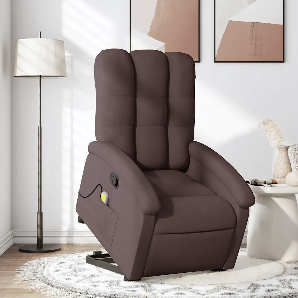 Poltrona | Sedia Relax Alzapersona Massaggi Reclinabile Marrone Scuro Tessuto
